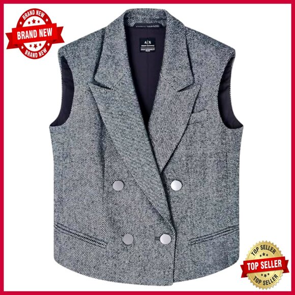 Wool Twill Vest Medium Double Breasted Button Closure Standard Length - Picture 3 of 5